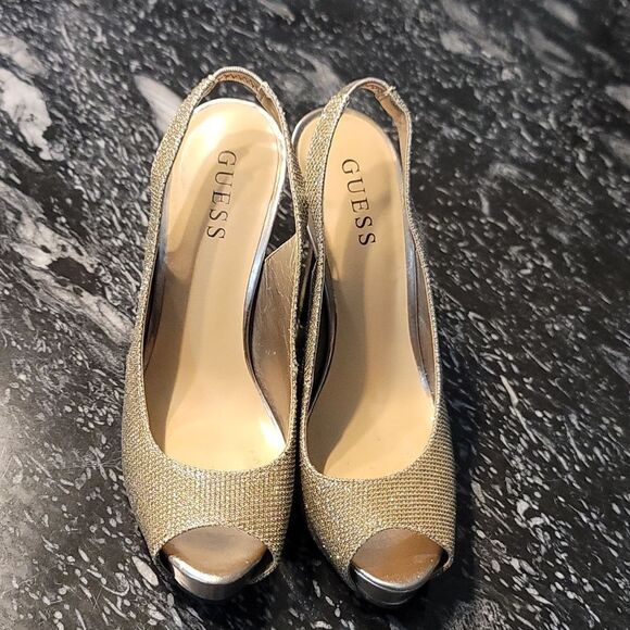 GUESS GLITTER HIGH HEEL STILETTOS PEEP TOE SANDAL - Picture 1 of 14
